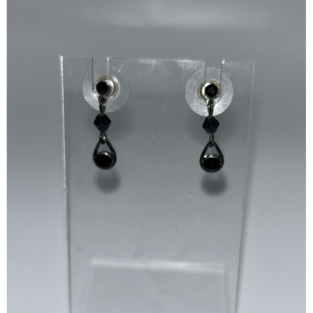 Vintage Black Faceted Drop Earrings 1"